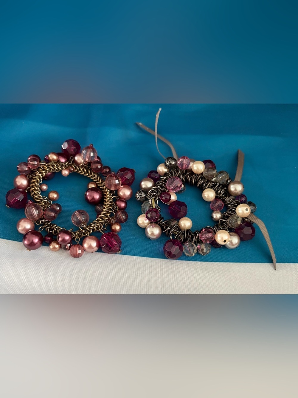 Beaded Charm Bracelet Pair in Pink and Pearl Tones